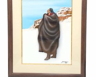 Robert Redbird Original Painting Kiowa Native American Art Winter Landscape
