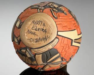 Marty & Elvira Naha Nampeyo Hopi-Tewa Carved Katsina Pottery Jar Koyemsi Mudhead