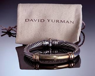 David Yurman 14K Gold & Silver Cable Buckle Hinged Cuff Bracelet DES 371314