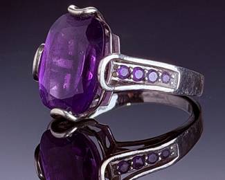 DK Sterling Silver Amethyst Statement Cocktail Ring Size 7.5