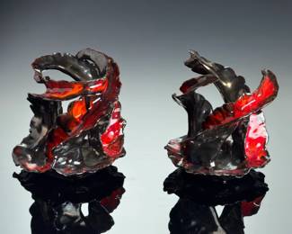 Pair of Mid-Century Modern Volcanic Lava Studio Art Pottery Candle Holders