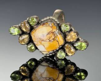 Artisan Sterling Silver Jasper Peridot Citrine Statement Ring, Adjustable