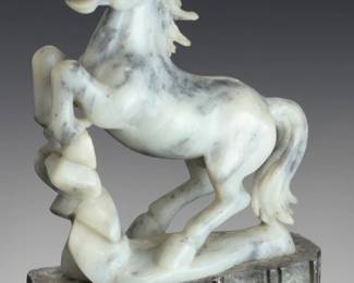 Vintage Chinese Hand-Carved Soapstone Rearing Stallion Horse Sculpture