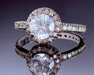 Vintage Sterling Silver CZ Halo Statement Ring - Size 9.5 Sparkling 925 Band