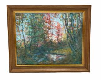 Mid-Century Impressionist Wooded Landscape Oil Painting, Signed Juer 1968