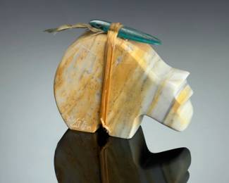Signed Navajo Diné Travertine Onyx Bear Fetish Sculpture by Ruby, 2004