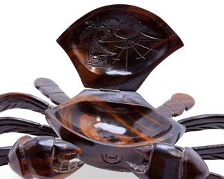 Vintage Mid-Century Hand-Carved Kamagong Ebony Wood Crab Box Dish
