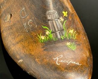 Antique Wooden Shoe Last Folk Art Recipe Holder | Hand-Painted Butter Churn