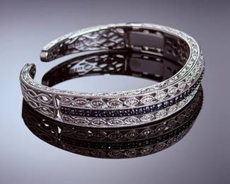 Royal Pacific Gem Sterling 925 Silver Sapphire Diamond Hinge Cuff Bracelet