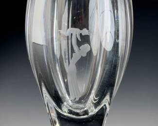 Bengt Edenfalk Skruf Sweden Etched Crystal Mother & Child Art Glass Vase