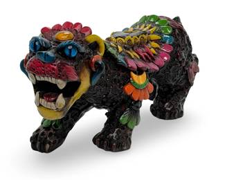 Mexican Alebrije Style Resin Jaguar Tiger Sculpture - Colorful Folk Art