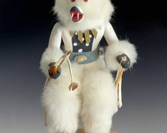 Navajo Buffalo Kachina Doll Signed E. Tom Native American Hand-Carved Art