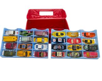 Vintage Die-Cast Toy Car Collection (24 Pcs) Hot Wheels Matchbox Red Tara Case
