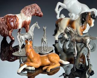 Vintage Horse & Unicorn Figurine Lot - Goebel, Rawcliffe Pewter, Josef