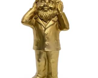 Ottmar Hörl Gold "Hear No Evil" Gnome Sculpture - Signed Sponti Art Series