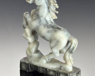 Vintage Chinese Hand-Carved Soapstone Rearing Stallion Horse Sculpture