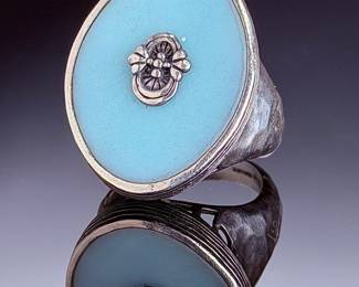 Silpada Sterling Silver 925 Hammered Blue Glass Oval Statement Ring Size 9.5