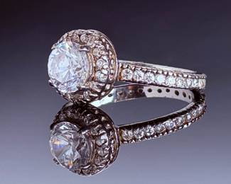 Vintage Sterling Silver CZ Halo Statement Ring - Size 9.5 Sparkling 925 Band
