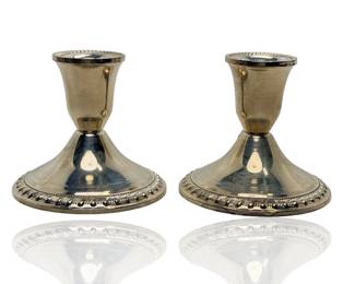 Vintage Duchin Sterling Silver Weighted Candlesticks, Pair Gadroon Border
