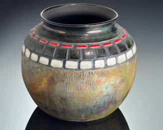 Dennis Ott Signed Sedona Studio Art Pottery Raku Metallic Glaze Vase Pot