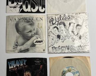Vintage Rock Punk & Hip Hop 7" Vinyl Record Lot Van Halen Rush Devo Promo