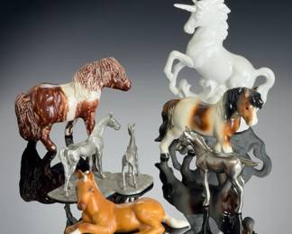 Vintage Horse & Unicorn Figurine Lot - Goebel, Rawcliffe Pewter, Josef