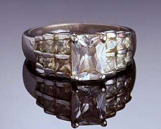 FAS Sterling Silver Cubic Zirconia Statement Ring Size 7.75