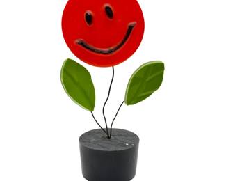 Vintage MCM Colorflo Smiley Face Resin Flower Sculpture 1970s Pop Art Decor