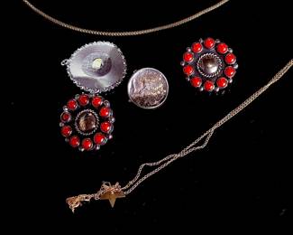 33g Sterling Silver Scrap & Repair Jewelry Lot, Coral Accents, Chains