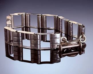 Vintage Modernist 925 Sterling Silver Ladder Link Toggle Bracelet 49.6g 9"