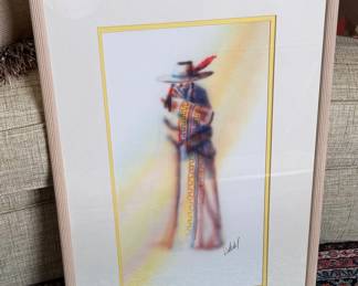 Jerry Lindahl Original Pastel Painting - Native American Woman, Framed 29x19
