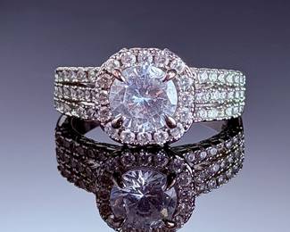 Sterling Silver CZ Halo Statement Ring Size 11 Triple Band S925 Pave