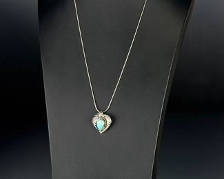 Navajo Sterling Silver Turquoise Pendant Necklace 24 Inch Italy 925 Chain
