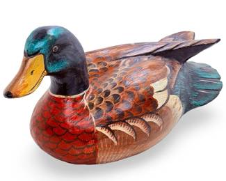 Vintage Hand-Carved Wooden Duck Decoy - Painted Folk Art Mallard Sculpture
