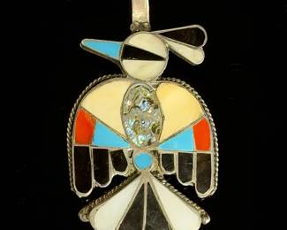 Vintage Zuni Sterling Silver Multi-Stone Inlay Thunderbird Pendant 30g