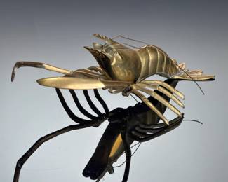 Vintage Brass Marine Life Lot - Articulated Lobster & Hinged Crab Ashtrays