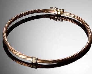 Italian 14K Gold Filled & Sterling Silver Cable Twist Bangle Bracelet 7"