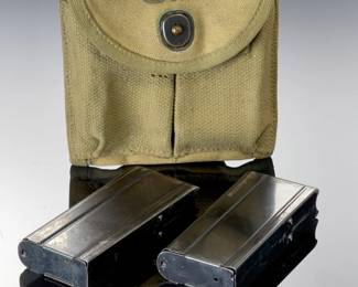 WWII US M1 Carbine 15-Round Magazines (Pair) with Canvas Belt Pouch