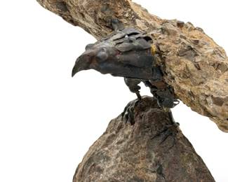 Brutalist Welded Metal & Mica Schist Eagle Sculpture Signed L. Timmons