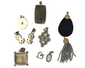 9pc Vintage Sterling Silver & Gemstone Pendant Lot Onyx Labradorite Tassel