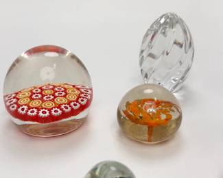 Vintage Art Glass Paperweights - Lot of 6 Murano Style Millefiori Swirl Flower