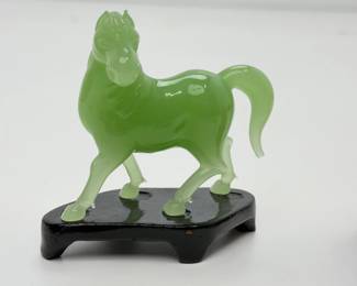 Vintage Asian Art Estate Lot: Carved Jade Horse, Carnelian Foo Dog & Cloisonne