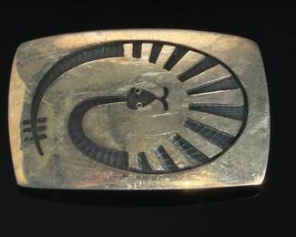 Hopi Anderson Koinva Sterling Silver Overlay Snake Serpent Belt Buckle