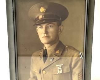 WWII US Army 3rd Infantry Division Sergeant Hand-Tinted Portrait Eagle Frame