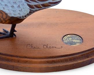 Chris Olson Ducks Unlimited Ring-Necked Pheasant Wood Sculpture 1991-92