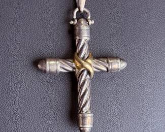 Flli Menegatti Sterling Silver & 18k Gold Twisted Cable Cross Necklace