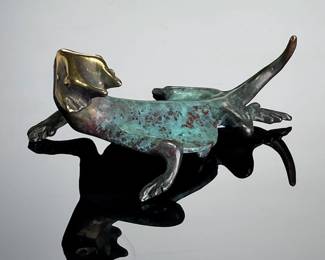 Michael Story Signed Bronze Lizard & Horned Toad Sculptures - Set of 2