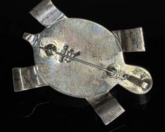 Bennie Ration Navajo Sterling Silver Turquoise Turtle Brooch Pendant Pin