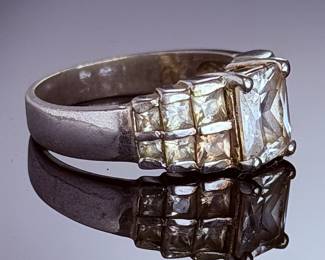FAS Sterling Silver Cubic Zirconia Statement Ring Size 7.75