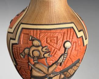 Marty & Elvira Naha Nampeyo Hopi-Tewa Carved Katsina Pottery Jar Koyemsi Mudhead